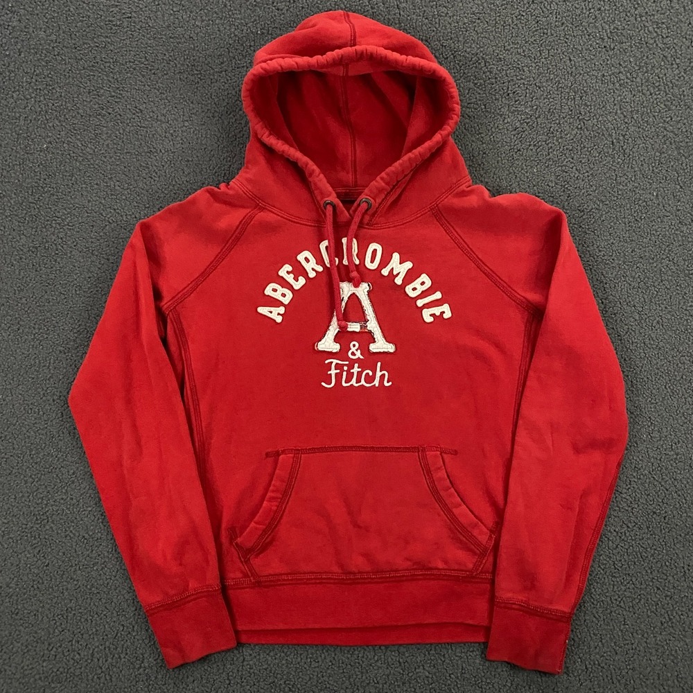 Abercrombie‎ & Fitch Hoodie Womens Large Pullover Fleece Logo Stitched Y2K Red